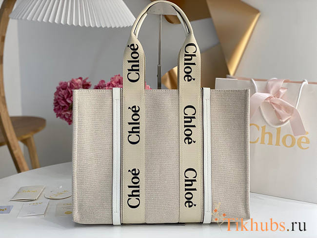 Chloe Large Woody Tote Bag White 45x33x13cm - 1