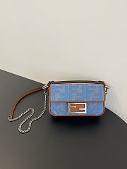 Fendi Baguette Mini Light Blue Denim Bag With FF Embroidery 20x13x5cm - 1