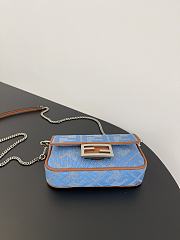 Fendi Baguette Mini Light Blue Denim Bag With FF Embroidery 20x13x5cm - 5