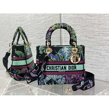 Dior Medium Lady D-Lite Bag Blue Multicolor 24 x 20 x 11 cm