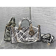 Dior Medium Lady D-Joy Bag White and Black Plan de Paris 26 x 13.5 x 5 cm - 1