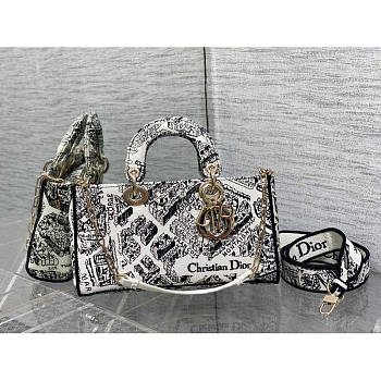 Dior Medium Lady D-Joy Bag White and Black Plan de Paris 26 x 13.5 x 5 cm