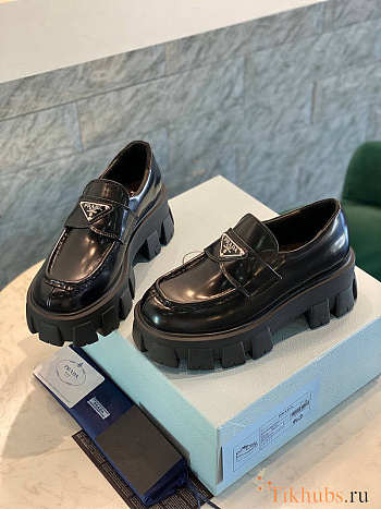 Prada Brushed Leather Monolith Loafers