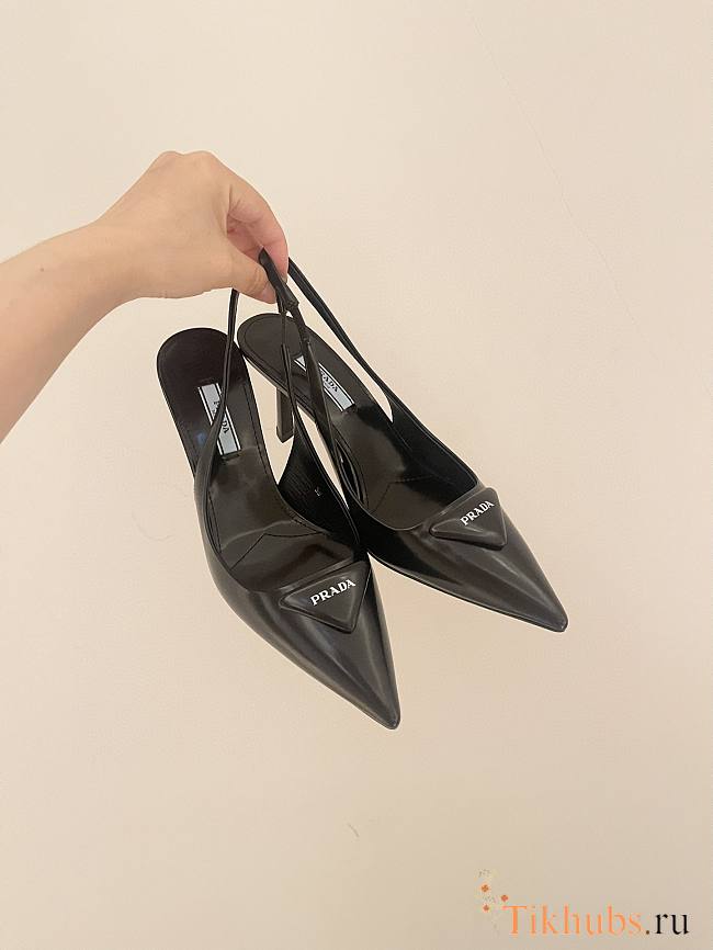 Prada Brushed Leather Slingback Pumps Black 7.5cm - 1