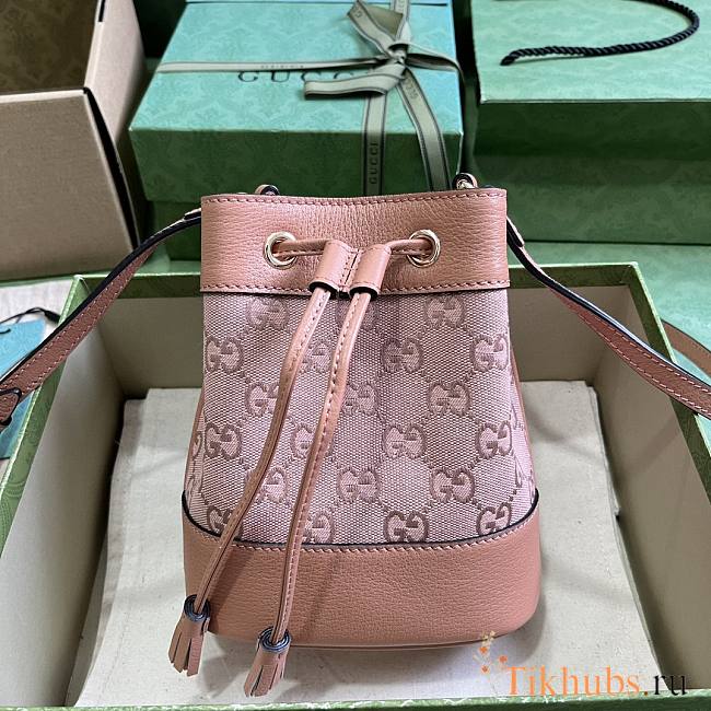 Gucci Ohidia GG Mini Bucket Bag Pink Canvas 15.5x19x9cm - 1