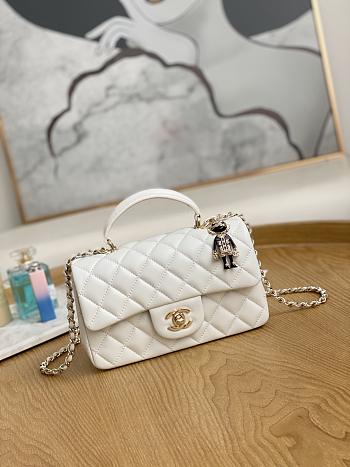 Chanel Top Handle Flap Bag White Lambskin Gold 20cm