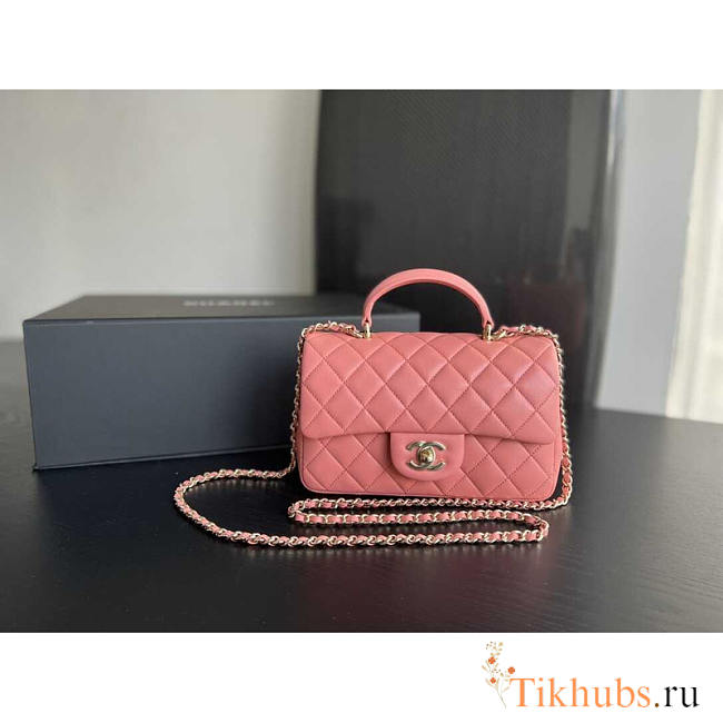 Chanel Flap Bag Top Handle Mini Pink Lambskin 20x13x9cm - 1