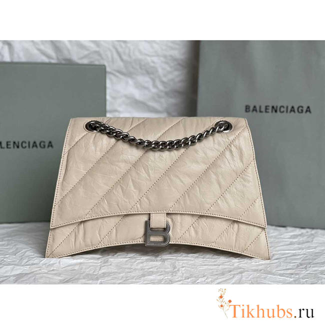 Balenciaga Crush Quilted Shoulder Bag Calfskin Beige 31x20x12cm - 1