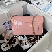 Chanel 2023 Patent Leather Camellia Catwalk Style Chain Bag Pink 20cm - 2