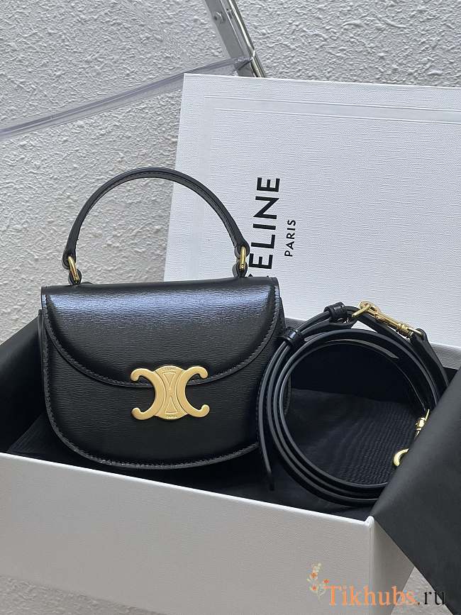 Celine Mini Besace Triomphe Shiny Calfskin Black 15.5 x 11.5 x 5 cm - 1