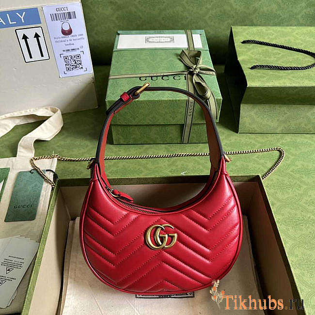 Gucci GG Marmont Half Moon Shoulder Bag Red 21.5x11x5cm - 1