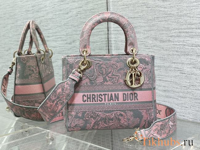 Dior Medium Lady D-Lite Bag Gray and Pink 24cm - 1