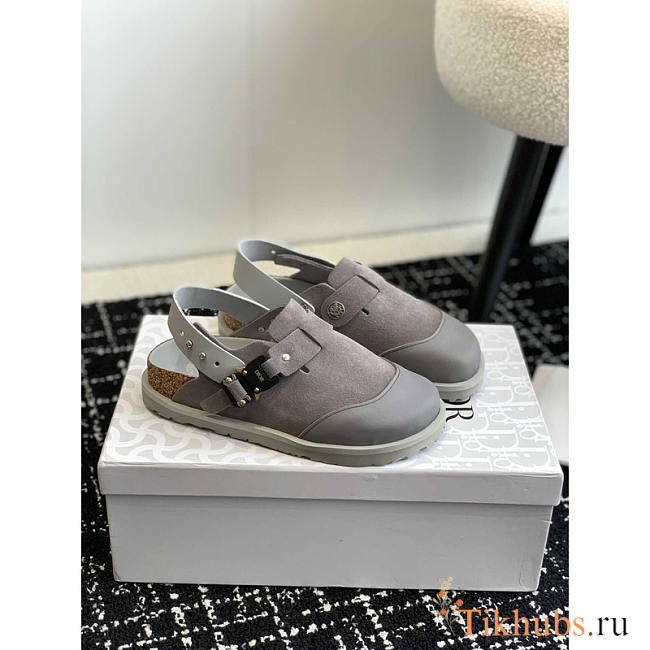 Dior x Birkenstock Tokio Mule Gray Nubuck Calfskin - 1