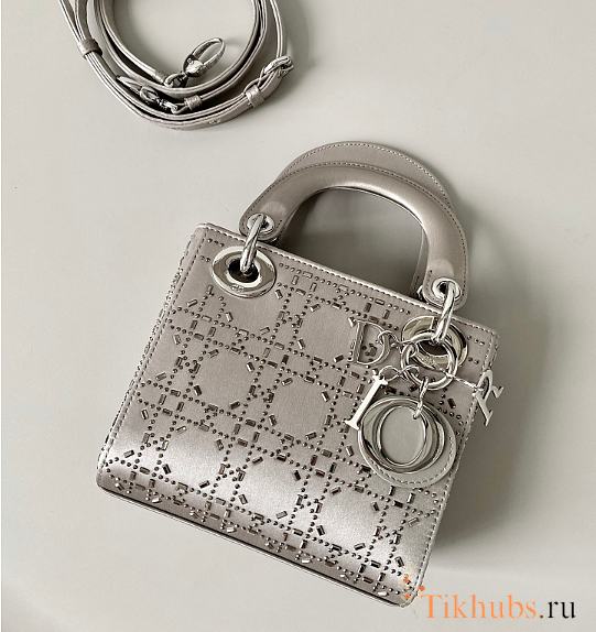 Dior Mini Lady Bag Gray Strass Cannage Satin 17x15x7cm - 1