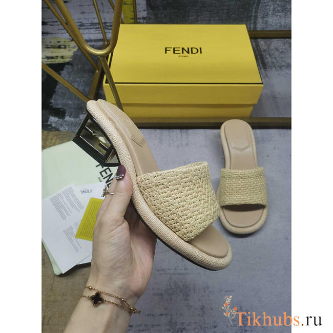 Fendi Baguette Canary Raffia Sandals Heel 6cm - 1