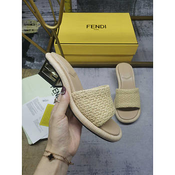 Fendi Baguette Canary Raffia Sandals Heel 6cm