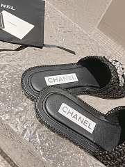 Chanel Black Rafia Crystal Mules Sandals - 4