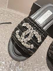 Chanel Black Rafia Crystal Mules Sandals - 2