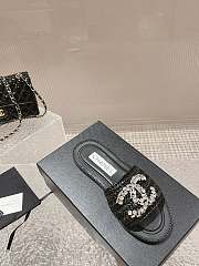 Chanel Black Rafia Crystal Mules Sandals - 3