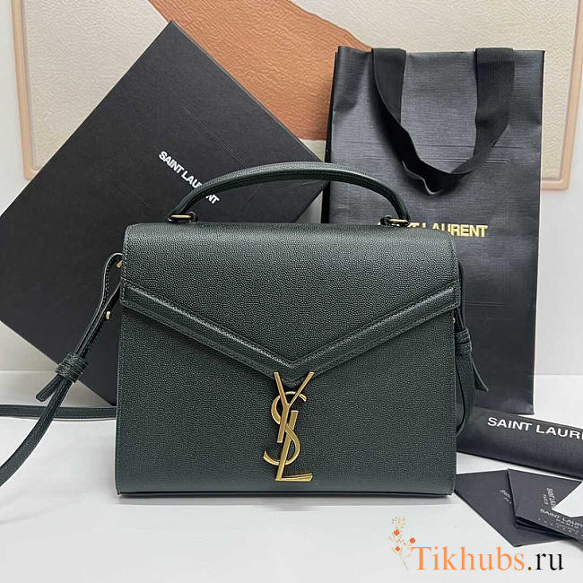 YSL Cassandra Medium Top Handle Dark Green Grain Leather 24.5×20×11.5cm - 1