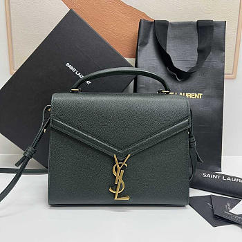 YSL Cassandra Medium Top Handle Dark Green Grain Leather 24.5×20×11.5cm