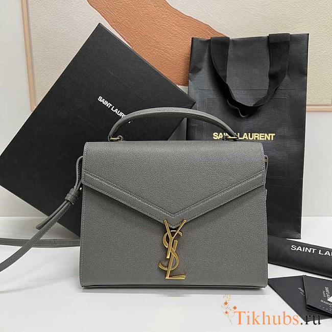 YSL Cassandra Medium Top Handle Gray Grain Leather 24.5×20×11.5cm - 1