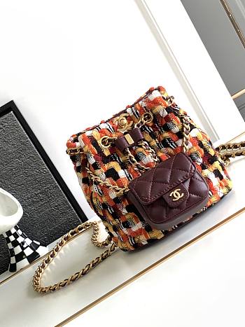 Chanel Small Backpack Wool Tweed Orange Black White