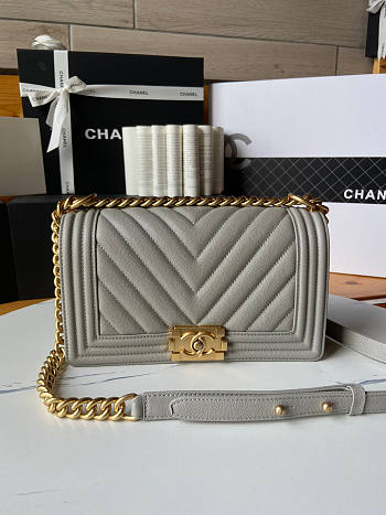 Chanel Leboy Chevron Grey Caviar Gold 25cm