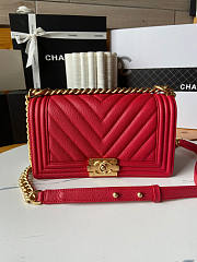 Chanel Leboy Chevron Red Caviar Gold 25cm - 1