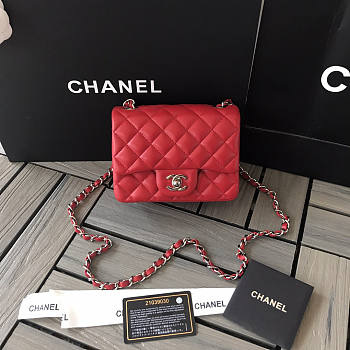 Chanel Flap Bag Red Lambskin Silver 17cm