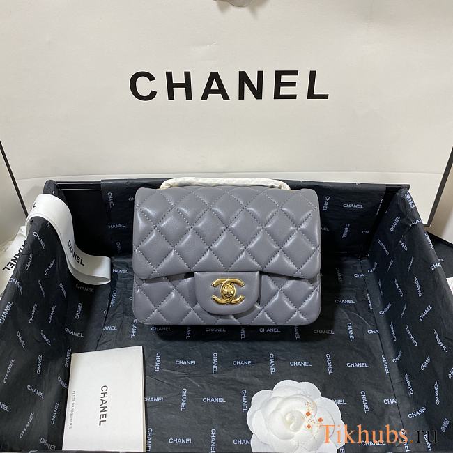 Chanel Mini Flap Bag Grey Lambskin Gold 17cm - 1