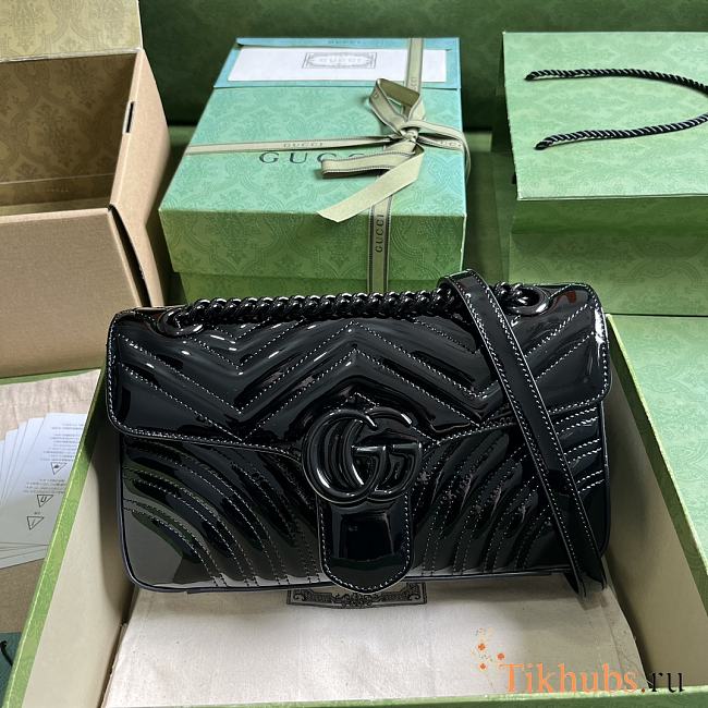 Gucci GG Marmont Patent Small Shoulder Bag Black 26x15x7cm - 1