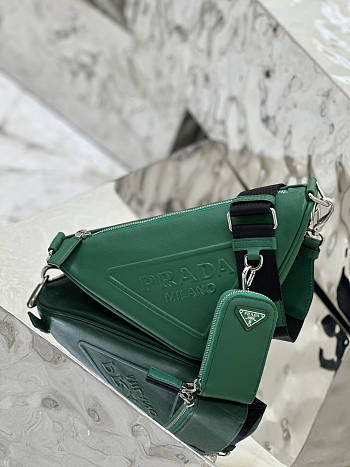 Prada Triangle Leather Green Shoulder Bag 26x14x12cm