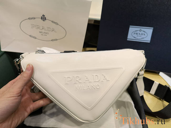 Prada Triangle Leather White Shoulder Bag 26x14x12cm - 1