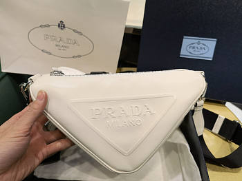 Prada Triangle Leather White Shoulder Bag 26x14x12cm