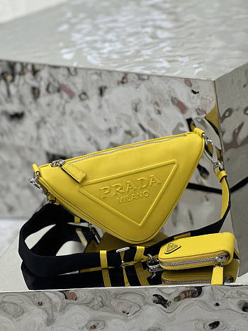 Prada Triangle Leather Yellow Shoulder Bag 26x14x12cm