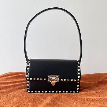 Valentino Rockstud23 Smooth Calfskin Shoulder Bag Black 23x13x9cm