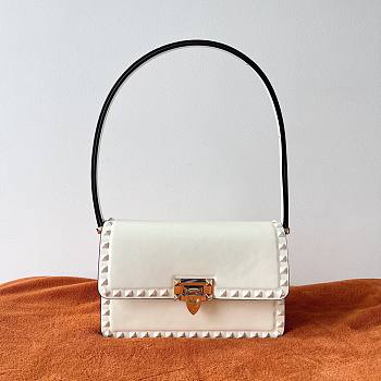 Valentino Rockstud23 Smooth Calfskin Shoulder Bag White 23x13x9cm