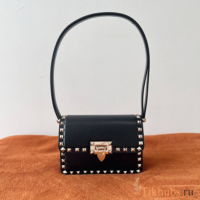 Valentino Small Rockstud23 Smooth Shoulder Bag Black 18.5x12x8cm - 1