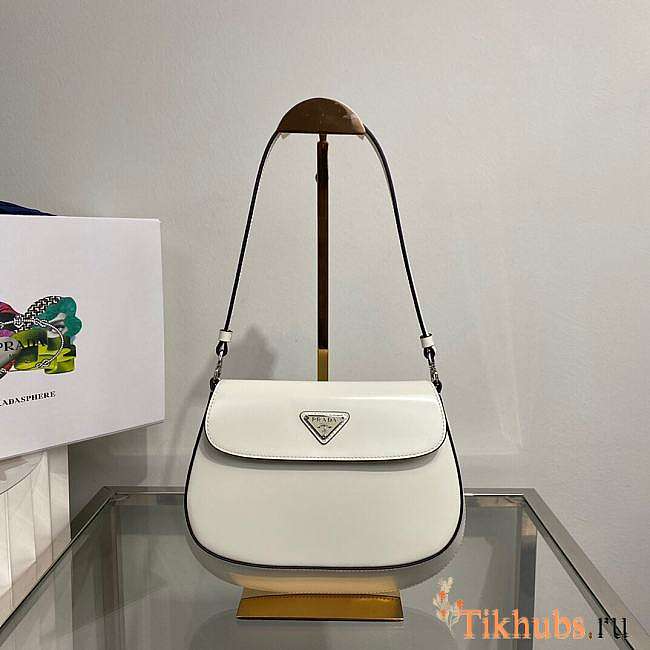 Prada Cleo Brushed Leather Shoulder Bag White 22x4x15.5cm - 1