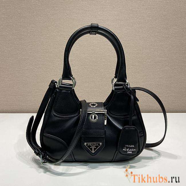 Prada Moon Re-Nylon and Leather Bag Black 22.5x16x7.5cm - 1