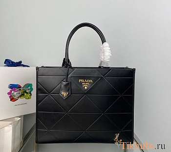 Prada Large Leather Handbag With Topstitching Black 39x30x12cm