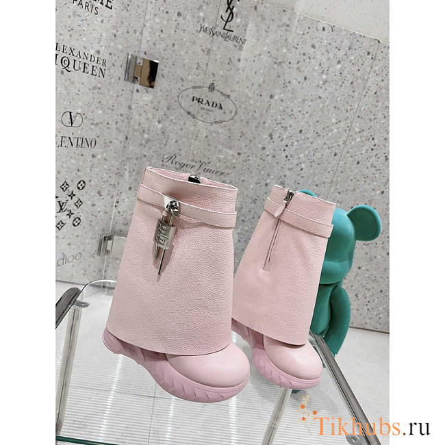 Givenchy Shark Lock Biker Ankle Boots In Grained Leather Pink - 1