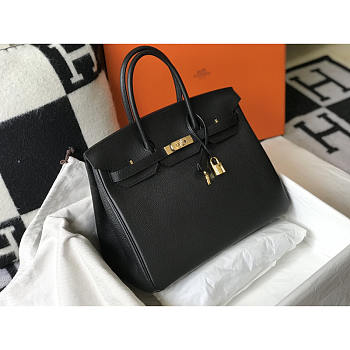 Hermes Birkin 35 Leather Bag Black Gold 35cm