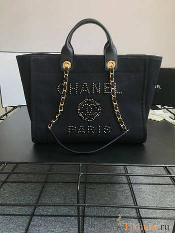 Chanel Shopping Tote Canvas Black 39x30x22cm