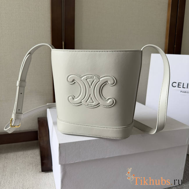 Celine Small Bucket Cuir Triomphe White 17x22x10cm - 1