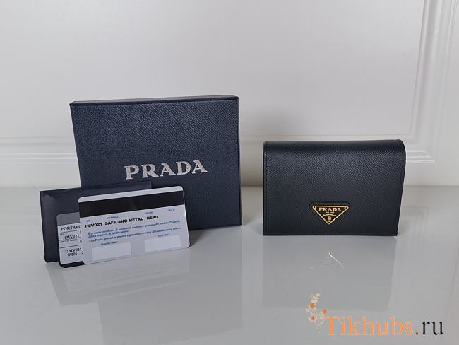 Prada Compact Wallet Saffiano Leather Black Gold 11.2x8.5cm - 1