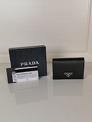 Prada Compact Wallet Saffiano Leather Black Silver 11.2x8.5cm - 1