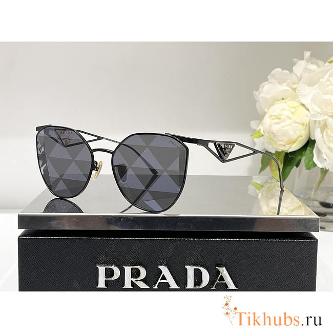 Prada Grey Pattern Silver Irregular Ladies Sunglasses - 1