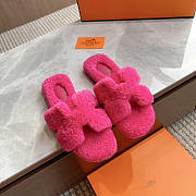 Hermes Classic H word Faux Fur Slippers Hot Pink - 1